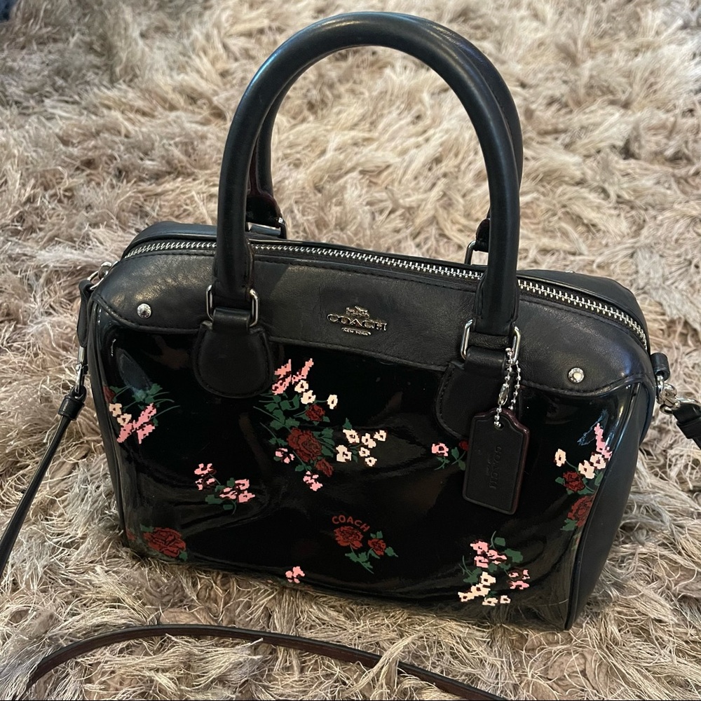 Coach Black Mini Bennet Satchel Floral Print Bag